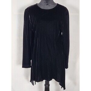 Catherine Bacon Sz 3 Black Velvet Tunic Shirt Top Handkerchief Hem Long Sleeve